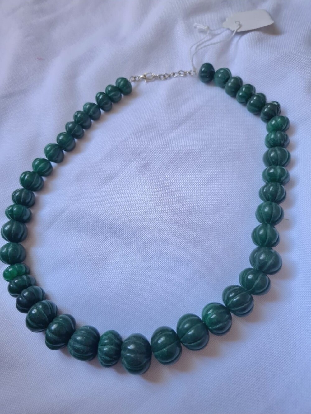 Green Emerald Beaded Necklace - Polished Round Beads, Natural Stone
